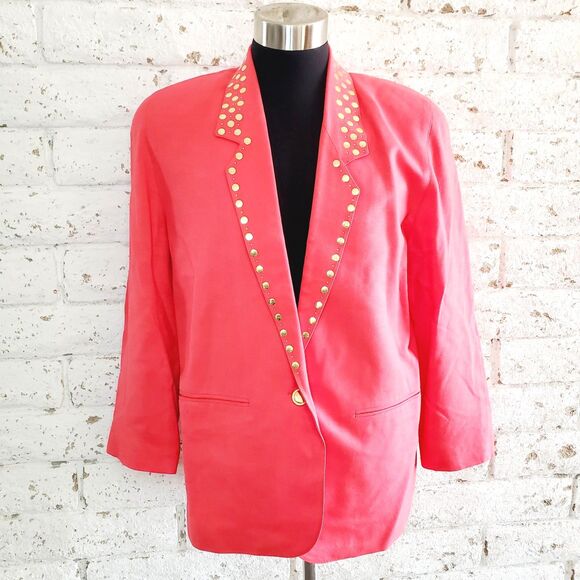 Unique Vintage Jackets & Blazers - Vintage Mardel Womens Coral Pink Blazer Business Casual Unique Dolly Retro SZ 12